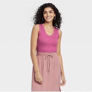 Bright Plum Pink Scoop Neck Stretch Ribbed Sleeveless Vest Tank Top Tunic Cute M